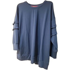 Matilda Jane M Round Neck Ruffle 3/4 Sleeve Blue Green Pullover Sweatshirt EUC